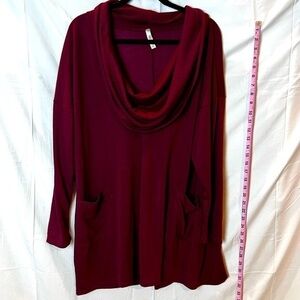 Emerald Women’s Cowl Neck Deep Red Top 3X
